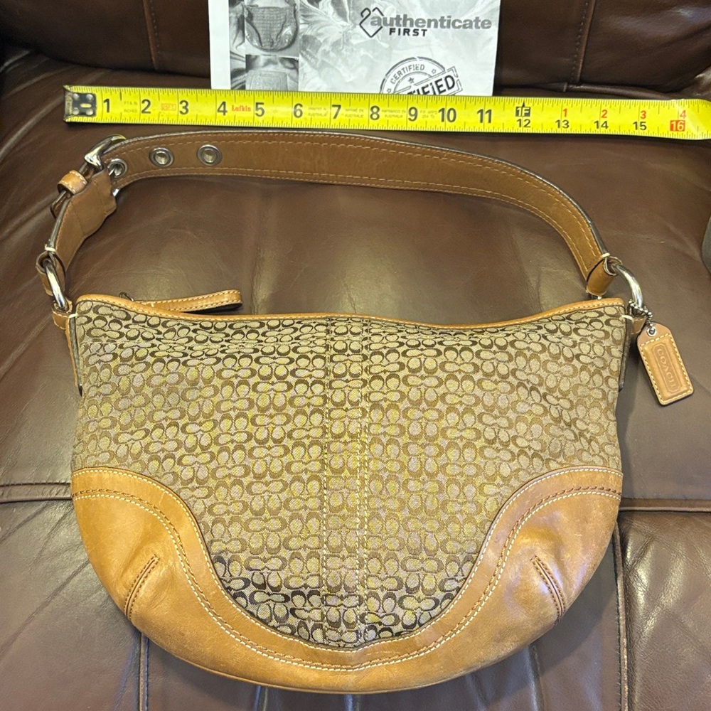 Coach Tan and Brown Small C Y2K Hobo Shoulder Bag Vintage F10924